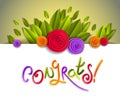 Congratulation congrats greeting card with fresh green leaves an