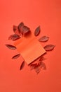 Congratulation handmade set from colorful autumn leaves and paper card. Royalty Free Stock Photo