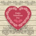 Congratulation Happy Valentines Day with heat and doodle floral elements Royalty Free Stock Photo