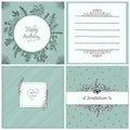 Congratulation and invitation cards set, herbal frames, vector hand drawn old style cards and frames collection Royalty Free Stock Photo