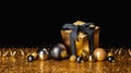 Congratulation Merry Christmas and Happy New Year. Golden box Royalty Free Stock Photo