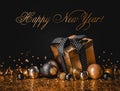 Congratulation Merry Christmas and Happy New Year. Golden box Royalty Free Stock Photo