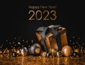 Congratulation Merry Christmas and Happy New Year. Golden box Royalty Free Stock Photo