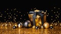 Congratulation Merry Christmas and Happy New Year. Golden box Royalty Free Stock Photo