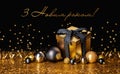 Congratulation Merry Christmas and Happy New Year. Golden box Royalty Free Stock Photo