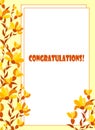 Congratulations card - yellow bouquets, frame and place for text. Vector illustration