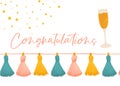 Congratulations cheers tassel garland card template. Congrats postcard greeting card horizontal with cute hand drawn tassels and