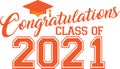 Congratulations Class of 2021 Orange Graphic with Graduation Cap Royalty Free Stock Photo