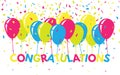 Congratulations colorful with confetti and balloons. Flat greeting banner. Bright text for website, poster, card Royalty Free Stock Photo