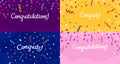 Congratulations confetti banner. Congrats card with color confetti, congratulation lettering banners vector set Royalty Free Stock Photo
