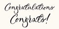 Congratulations and Congrats - two calligraphic inscriptions on light background. Vector.