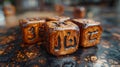 Congratulations on EID MUBARAK with wooden dice. Closeup