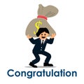 Congratulations on getting a prize money. Vector illustration on white background.