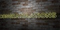 CONGRATULATIONS - Glowing Neon Sign on stonework wall - 3D rendered royalty free stock illustration
