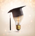 congratulations graduates cap on a lamp bulb, concept of education.