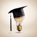 congratulations graduates cap on a lamp bulb, concept of education.