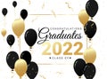 Congratulations graduates class of 2022 design template with gold and black balloons and confetti Royalty Free Stock Photo
