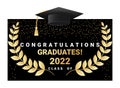 Congratulations graduates design template with academic cap, laurel wreath and confetti vector illustration Royalty Free Stock Photo