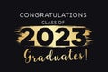 Congratulations graduates with gold brush stroke abstract background.Class of 2023.Vector illustration Royalty Free Stock Photo