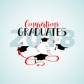 Vector illustration on blue background congratulations on graduation 2018, design for the graduation party Royalty Free Stock Photo
