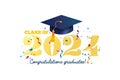 Congratulations graduates vector illustration. Class of 2024 trendy design template with graduation cap and colorful confetti Royalty Free Stock Photo