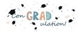 Congratulations on graduation banner, graduate cap with congradulation lettering in Scandinavian style. Greeting card