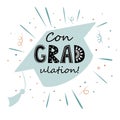 Congratulations on graduation, graduate cap with congradulation lettering in Scandinavian style. Greeting card for