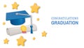 Congratulations graduation greeting vector background design. Vector illustration. Congrats graduates text with 3d