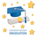 Congratulations graduation greeting vector background design. Vector illustration. Congrats graduates text with 3d