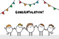 Congratulations hand drawn vector illustration with happy cartoon comic people celebrating