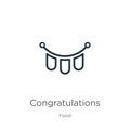 Congratulations icon. Thin linear congratulations outline icon isolated on white background from food collection. Line vector