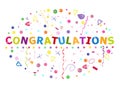 Congratulations lettering text. Colorful confetti and balloon.