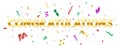 Congratulations long banner with golden text and color confetti. Party decoration. Congrats greeting card on white