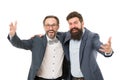 Congratulations. Modern businessmen. marketing concept. Formal businessmen. Male in business office. happy bearded men Royalty Free Stock Photo