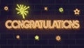 Congratulations neon headline with sparkles and confetti. Celebrating lottery, giveaway, birthday, anniversary. Glowing