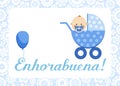 Congratulations, newborn boy, postcard, Spanish, vector. Royalty Free Stock Photo