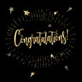 Congratulations! Gold Calligraphy fireworks stars burst vector sign