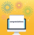 Congratulations pop up on screen computer and yellow background, successful business concept illustration