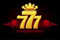 Congratulations 777 slots, jackpot sign, gold gambling emblem for games. Royalty Free Stock Photo
