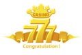 Congratulations 777 slots, jackpot sign, gold gambling emblem for ui games Royalty Free Stock Photo