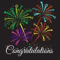 Congratulations text and star fireworks abstract vector