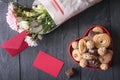 Red message card and box of sweets Royalty Free Stock Photo