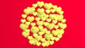 Congratulations on Valentine\'s Day. Yellow balloons in the shape of hearts on a red background. 3D rendering Royalty Free Stock Photo