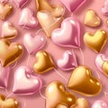 Congratulatory background for a girl, pink and gold heart-shaped balloons,