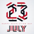 July 23, Revolution day of Egypt congratulatory design with egyptian flag elements. Vector illustration