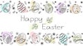 Congratulatory watercolor banner with simple easter eggs and abstract pattern