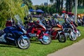 Congress of bikers. Many motorcycles in the square