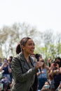 Congresswoman Alexandria Ocasio-Cortez Speaking at an Earth Day Event in Astoria Queens New York Royalty Free Stock Photo