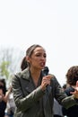 Congresswoman Alexandria Ocasio-Cortez Speaking at an Earth Day Event in Astoria Queens New York Royalty Free Stock Photo