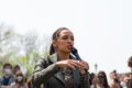 Congresswoman Alexandria Ocasio-Cortez Speaking at an Earth Day Event in Astoria Queens New York Royalty Free Stock Photo